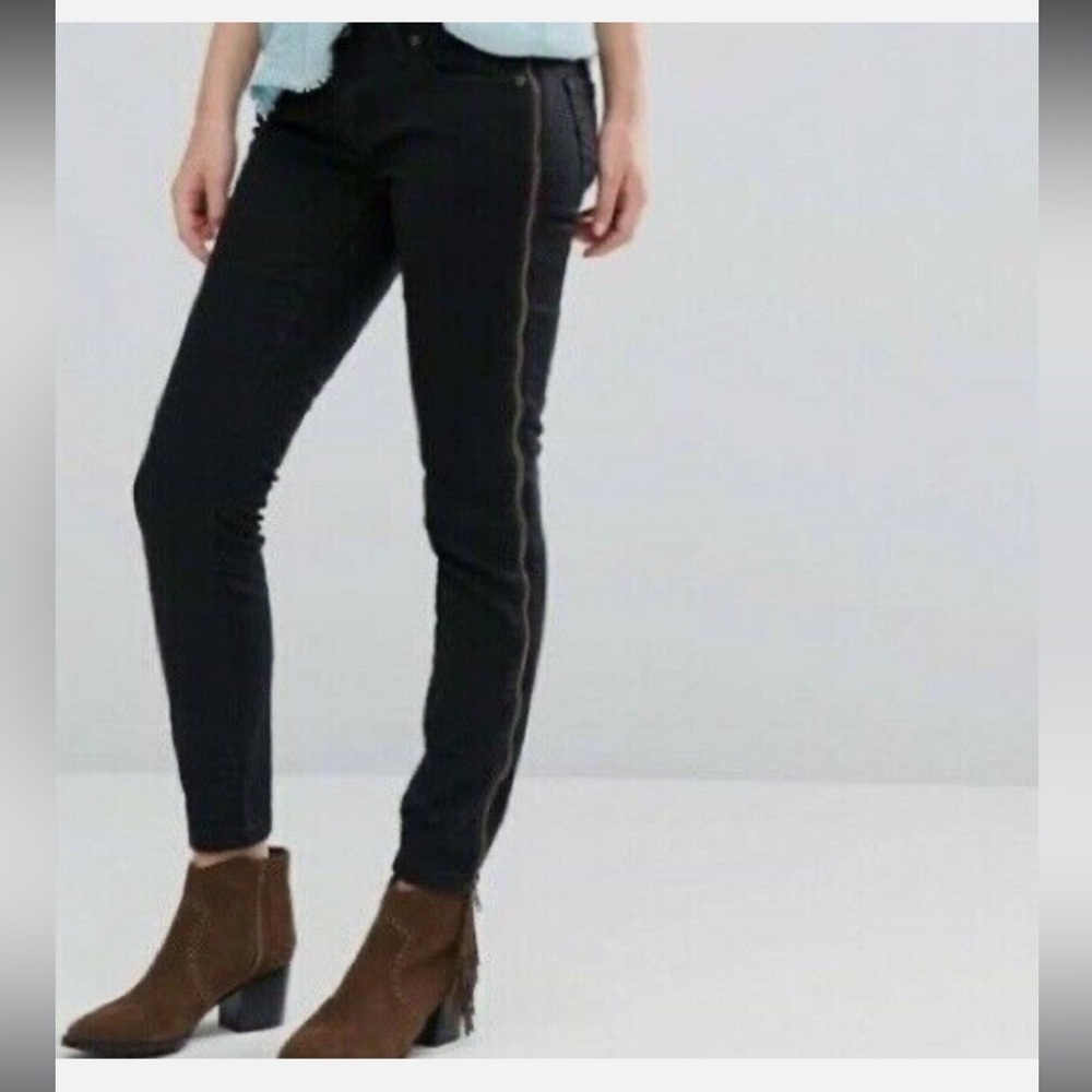 FREE PEOPLE Women's Black Full Side Zipper Detail Skinny Jeans Size 27